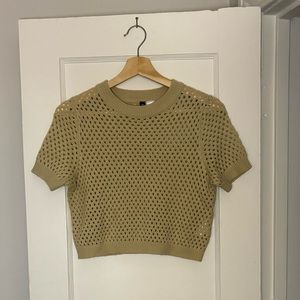 Open Knit Short Sleeve Cropped Sweater-Camel colored Small
